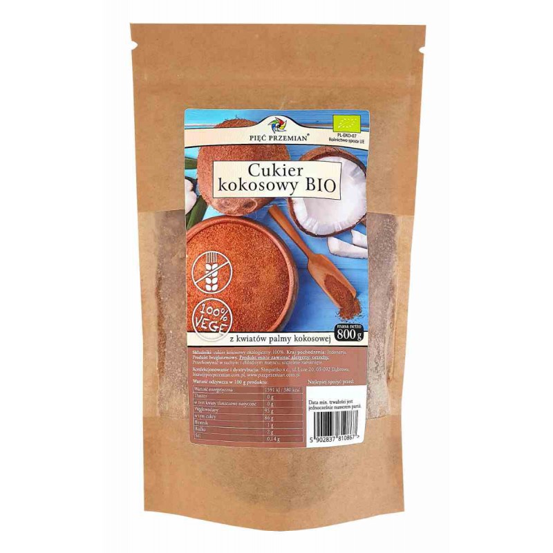 Cukier kokosowy BIO 800 g - Pięć Przemian