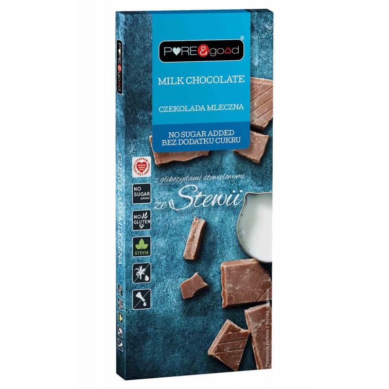 Czekolada mleczna z erytrytolem i glikozydami stewiolowymi bez dodatku cukru 100 g- Pure&Good