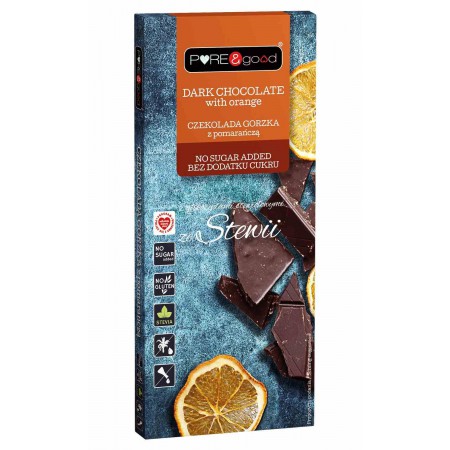 Czekolada gorzka z pomarańczą z erytrytolem i glikozydami stewiolowymi bez dodatku cukru 125 g- Pure&Good