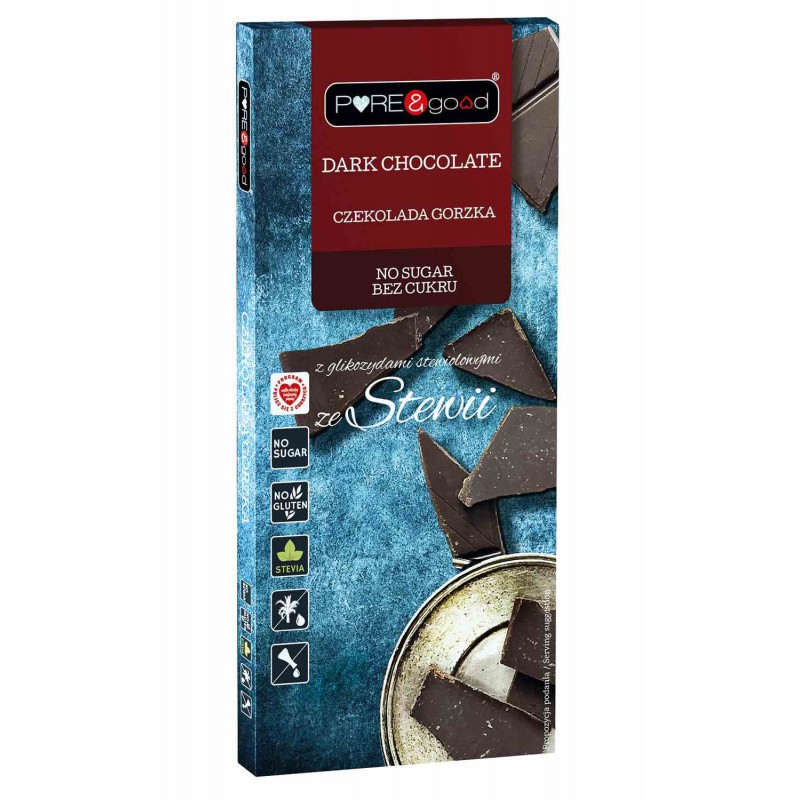 Czekolada gorzka z erytrytolem i glikozydami stewiolowymi bez dodatku cukru 100 g- Pure&Good