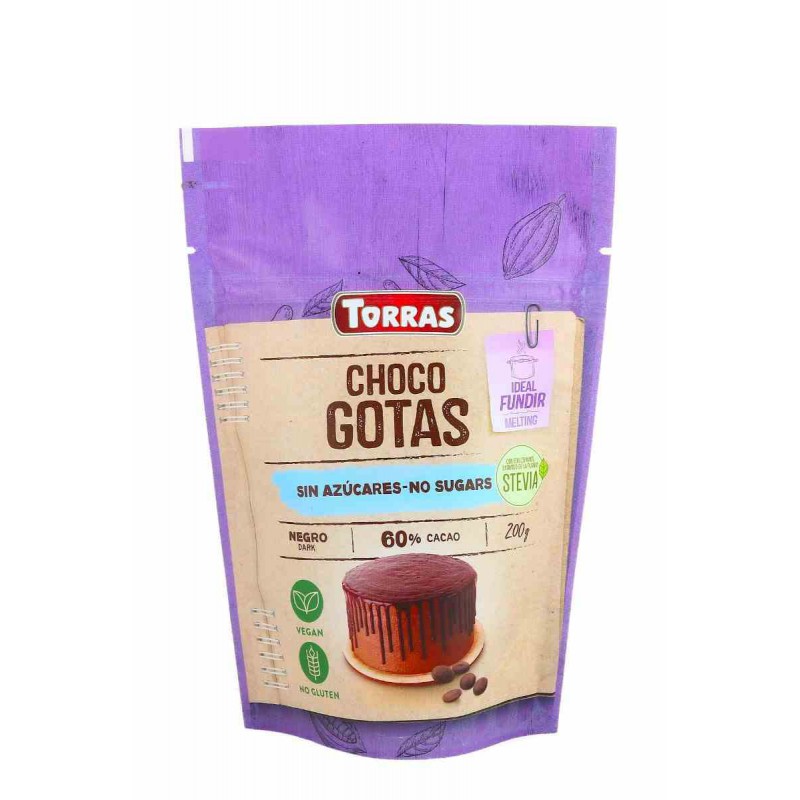 Czekolada gorzka z erytrytolem i stewią bez cukru drops 200 g - Torras