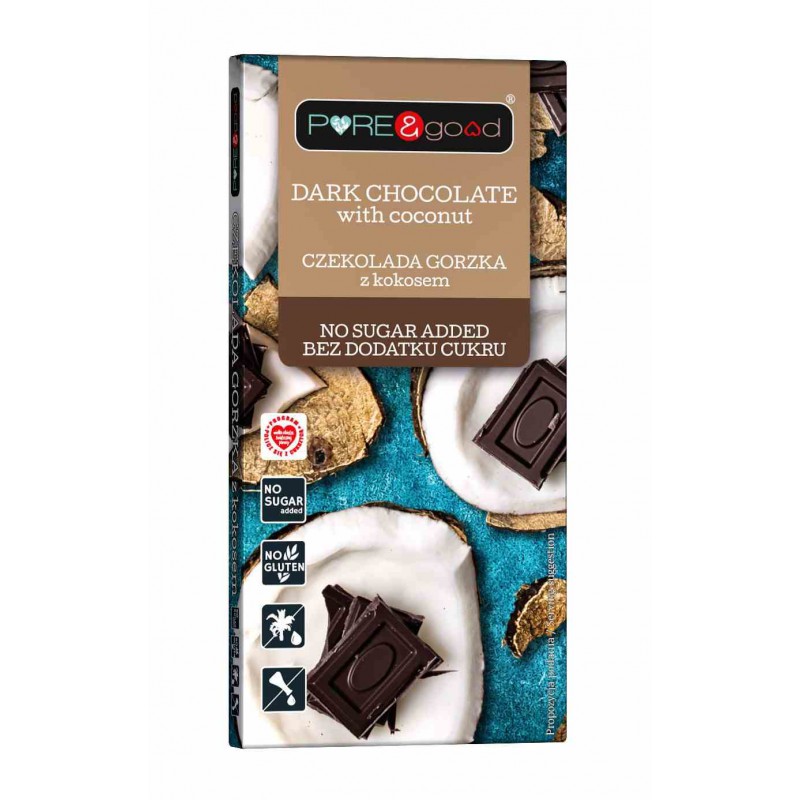 Czekolada gorzka z kokosem bez dodatku cukru 75 g - Pure&Good