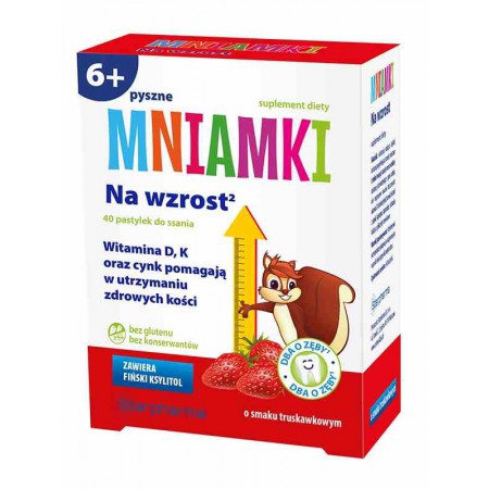 Mniamki na wzrost wit. D, K oraz cynk o smaku truskawkowym 40 pastylek - Starpharma