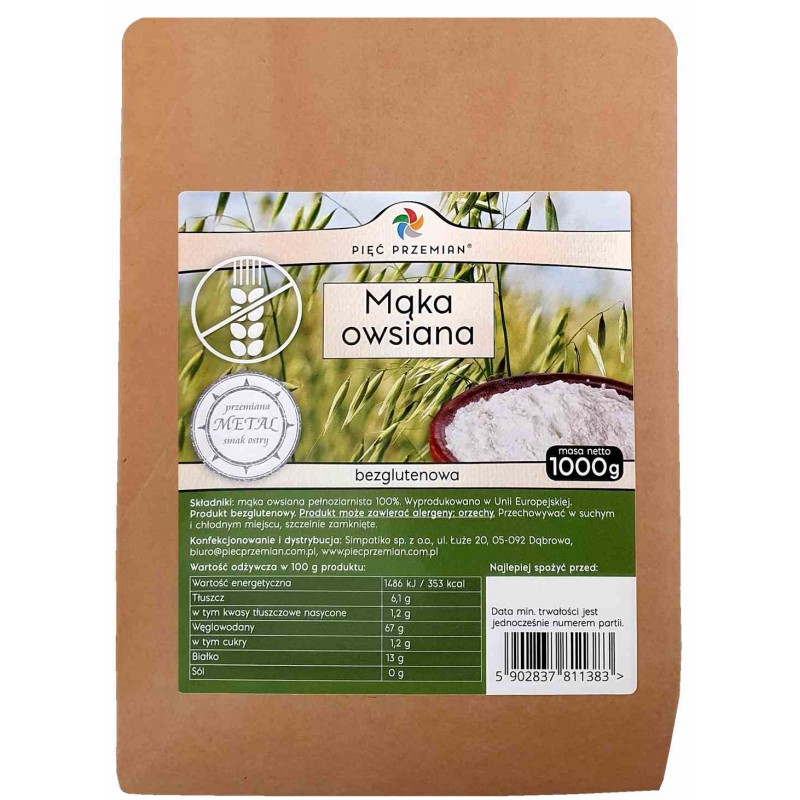 Mąka owsiana bezglutenowa 1000 g - Pięć Przemian