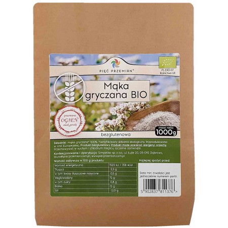 Mąka gryczana pełnoziarnista BIO bezglutenowa 1000 g - Pięć Przemian