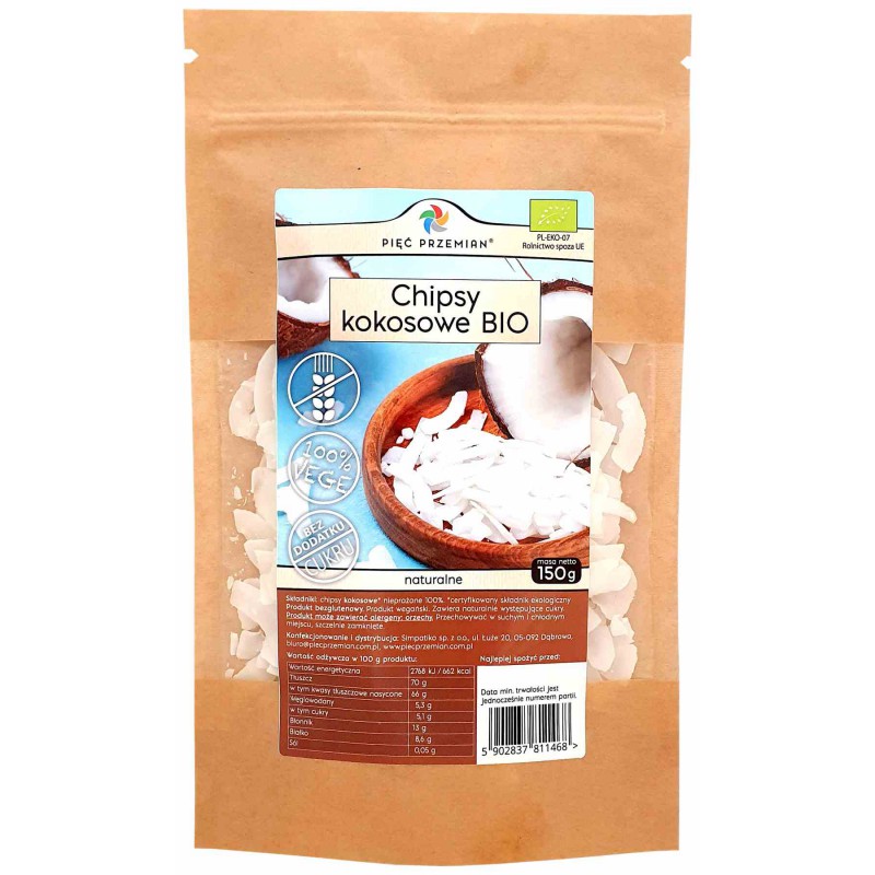 Chipsy kokosowe BIO 150 g - Pięć Przemian