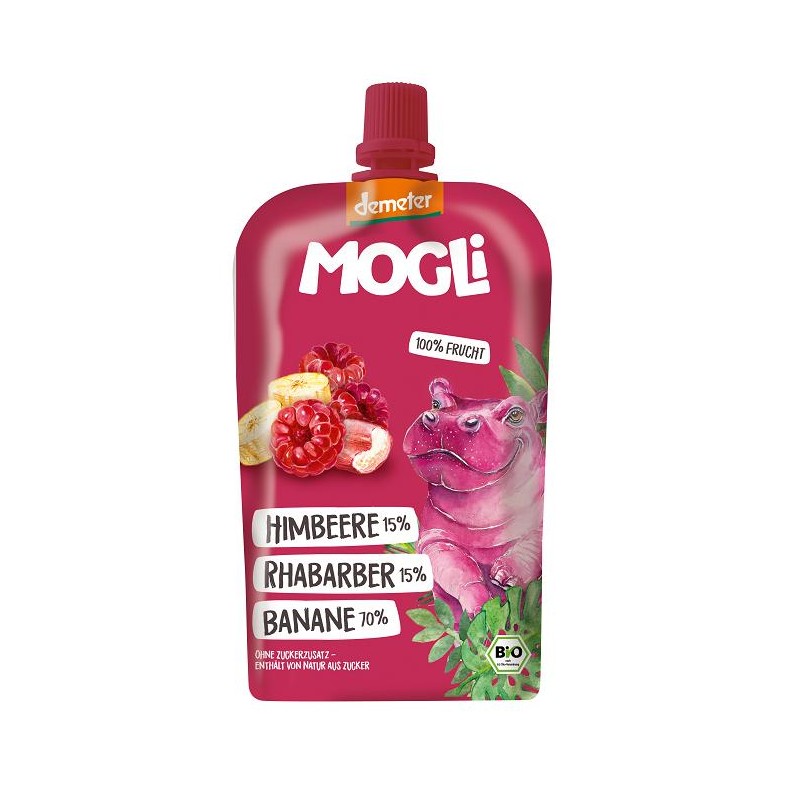 PRZECIER OWOCOWY BANAN - MALINA - RABARBAR BEZ DODATKU CUKRÓW DEMETER BIO 120 g - MOGLI