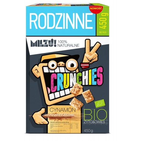 CRUNCHIES ŻYTNIO - OWSIANE Z CYNAMONEM BIO 450 g - MILZU