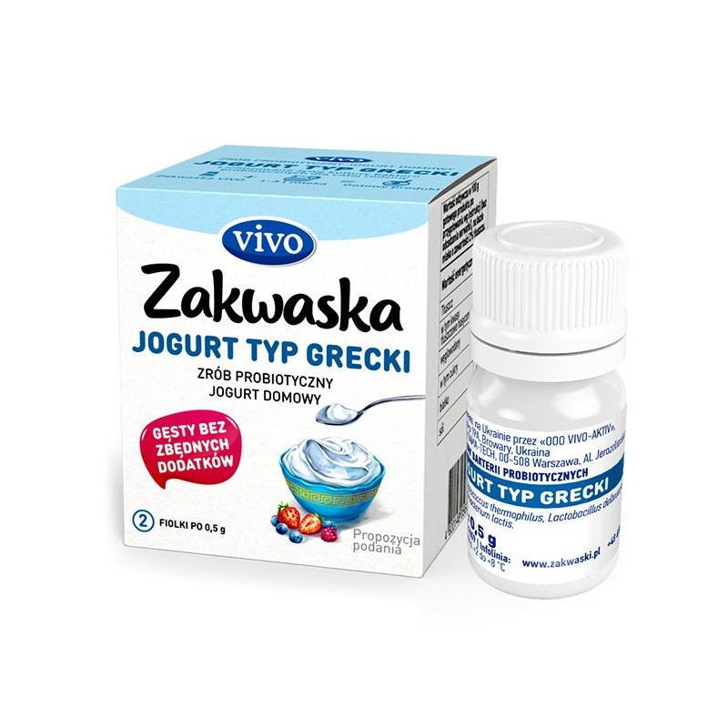 ŻYWE KULTURY BAKTERII DO JOGURTU TYPU GRECKIEGO "ZAKWASKA" BEZGLUTENOWE 1 g (2 FIOLKI) - VIVO