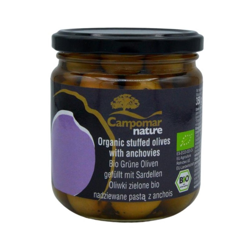 OLIWKI ZIELONE NADZIEWANE PASTĄ Z ANCHOIS BIO 350 g (200 g) - CAMPOMAR NATURE