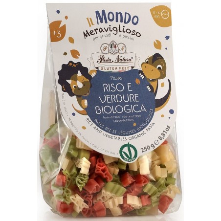 MAKARON (RYŻOWY TRÓJKOLOROWY) DLA DZIECI DINOZAURY BEZGLUTENOWY BIO 250 g - PASTA NATURA