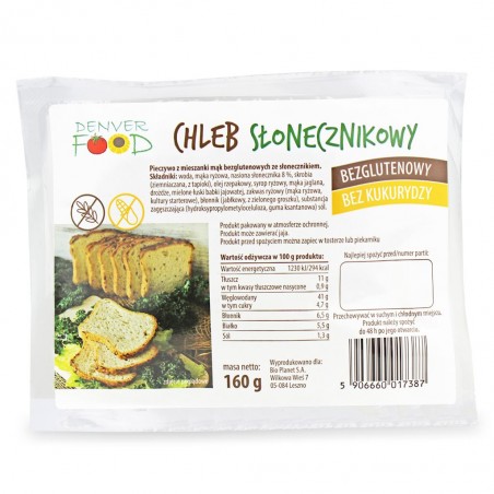 CHLEB SŁONECZNIKOWY BEZGLUTENOWY 160 g - DENVER FOOD