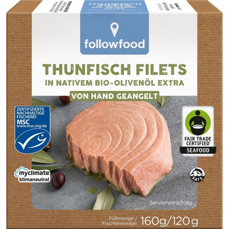 TUŃCZYK BONITO MSC FILETY FAIR TRADE W BIO OLIWIE Z OLIWEK EXTRA VIRGIN  160 g (120 g) - FOLLOWFOOD
