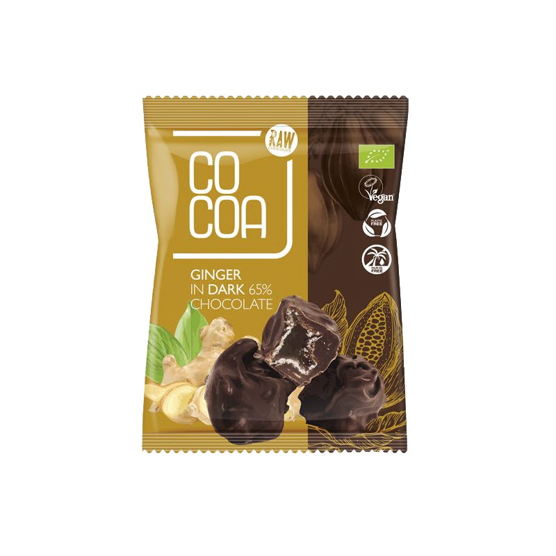 IMBIR KANDYZOWANY W CIEMNEJ CZEKOLADZIE 65 % BIO 70 g - COCOA
