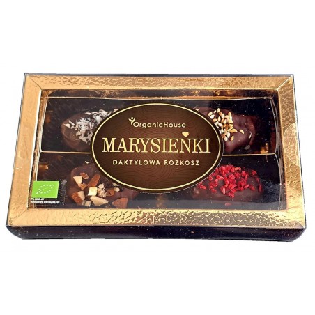 DAKTYLE MEDJOOL OBLANE CIEMNĄ CZEKOLADĄ Z NADZIENIEM I POSYPKĄ BEZGLUTENOWE BIO 120 g - ORGANICHOUSE (MARYSIEŃKI) (PRODUKT S