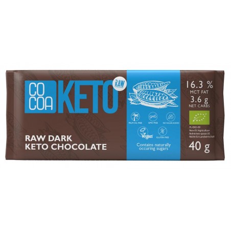 CZEKOLADA KETO Z OLEJEM MCT BEZ DODATKU CUKRU BIO 40 g - COCOA