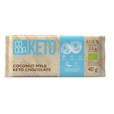 CZEKOLADA KETO KOKOSOWA Z OLEJEM MCT BEZ DODATKU CUKRU BIO 40 g - COCOA