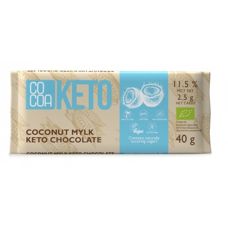 CZEKOLADA KETO KOKOSOWA Z OLEJEM MCT BEZ DODATKU CUKRU BIO 40 g - COCOA