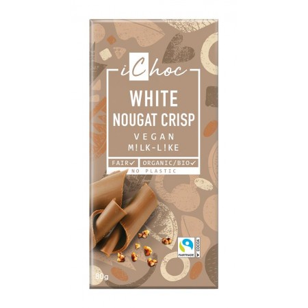 ICHOC TABLICZKA BIAŁA NUGATOWA Z KROKANTEM Z ORZECHÓW LASKOWYCH (NA NAPOJU RYŻOWYM) BIO 80 g - ICHOC (VIVANI)