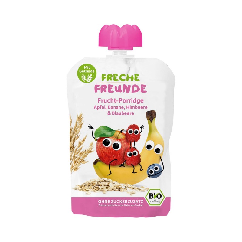 OWSIANKA W TUBCE JABŁKO - BANAN - MALINA -  JAGODA BEZ DODATKU CUKRÓW OD 6 MIESIĄCA BIO 100 g - FRECHE FREUNDE