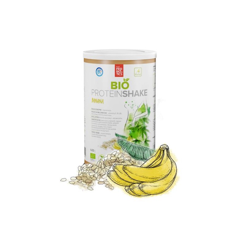 BIAŁKO WEGAŃSKIE W PROSZKU Z BANANEM BEZGLUTENOWE BIO 400 g - VITAFAN