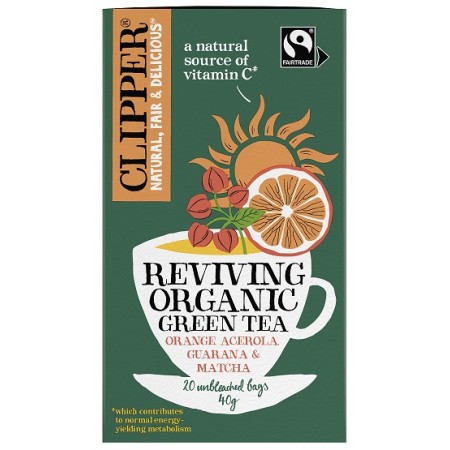 HERBATA ZIELONA Z ACEROLĄ, GUARANĄ I MATCHĄ "OŻYWIENIE" FAIR TRADE BIO (20 x 2 g) 40 g - CLIPPER