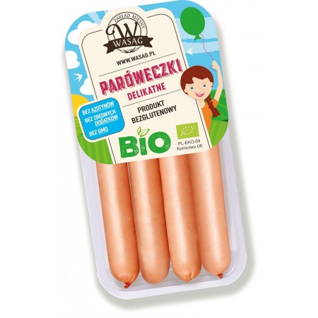 PARÓWKI WIEPRZOWE DELIKATNE BEZGLUTENOWE BIO 150 g - WASĄG (Z PÓŁKI)