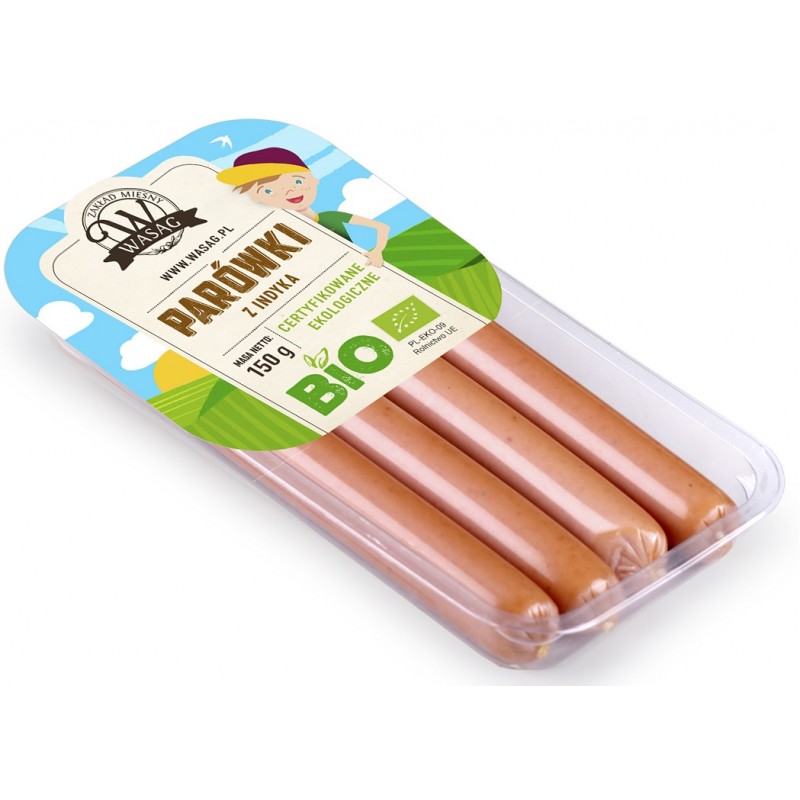 PARÓWKI Z INDYKA BIO 150 g - WASĄG (Z PÓŁKI)