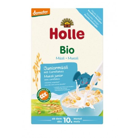 MUSLI JUNIOR Z PŁATKAMI KUKURYDZIANYMI BEZ DODATKU CUKRÓW OD 10 MIESIĄCA DEMETER BIO 250 g - HOLLE