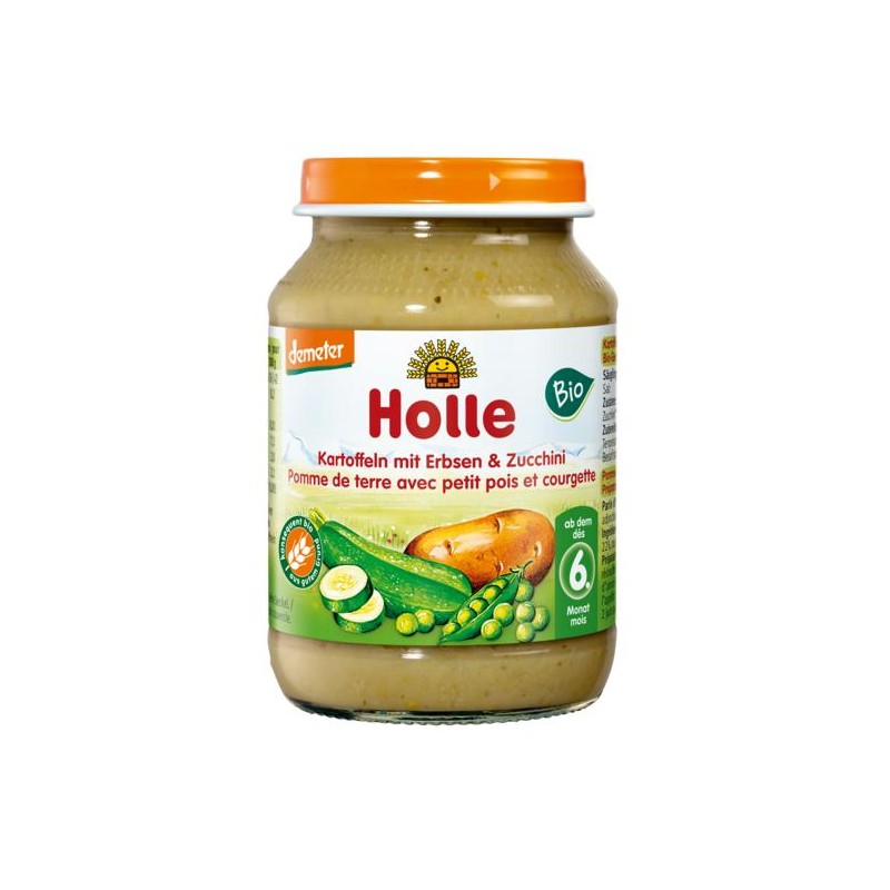 OBIADEK ZIEMNIAK - GROSZEK - CUKINIA BEZ DODATKU CUKRÓW BEZGLUTENOWY OD 6 MIESIĄCA DEMETER BIO 190 g (SŁOIK) - HOLLE