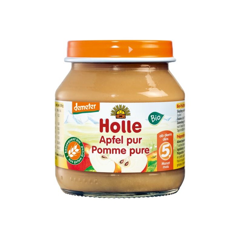 PUREE Z JABŁKA BEZ DODATKU CUKRÓW BEZGLUTENOWE OD 5 MIESIĄCA DEMETER BIO 125 g (SŁOIK) - HOLLE