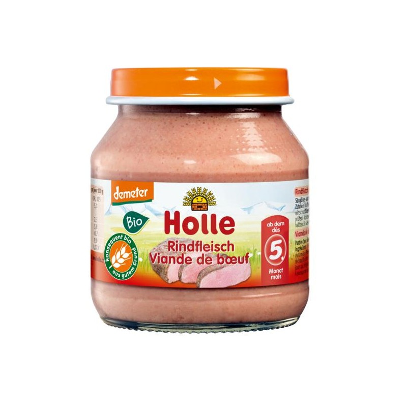 OBIADEK MIĘSNY WOŁOWINA BEZ DODATKU CUKRÓW BEZGLUTENOWY OD 5 MIESIĄCA DEMETER BIO 125 g (SŁOIK) - HOLLE