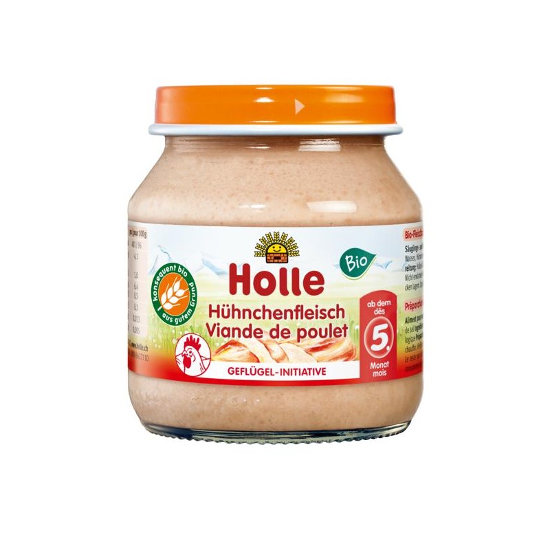 OBIADEK MIĘSNY KURCZAK BEZ DODATKU CUKRÓW BEZGLUTENOWY OD 5 MIESIĄCA BIO 125 g (SŁOIK) - HOLLE