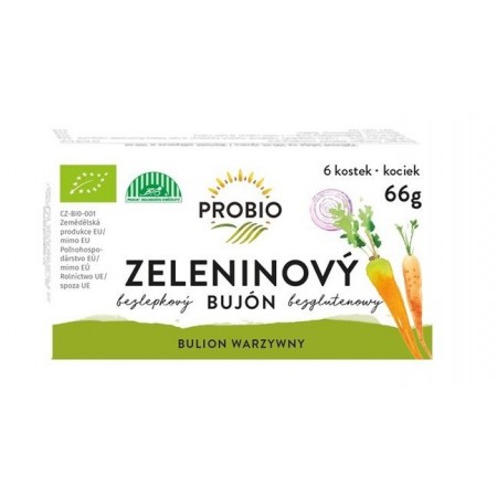 BULION - KOSTKI WARZYWNE BEZ DODATKU CUKRÓW BEZGLUTENOWE BIO (6 x 11 g) 66 g - PROBIO