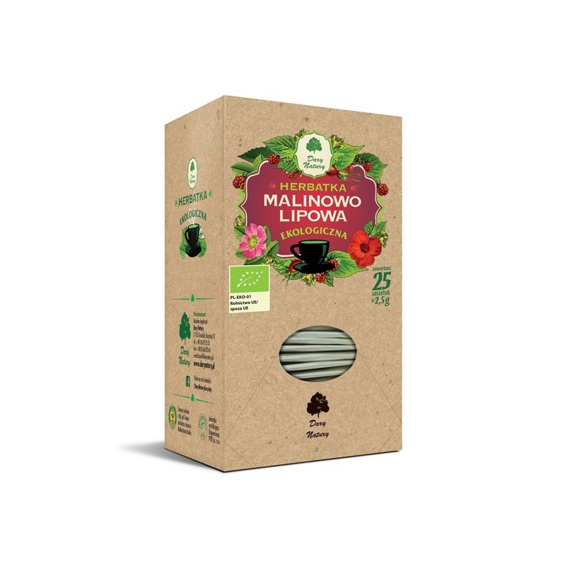 HERBATKA LIPOWO - MALINOWA BIO (25 x 2,5 g) 62,5 g - DARY NATURY