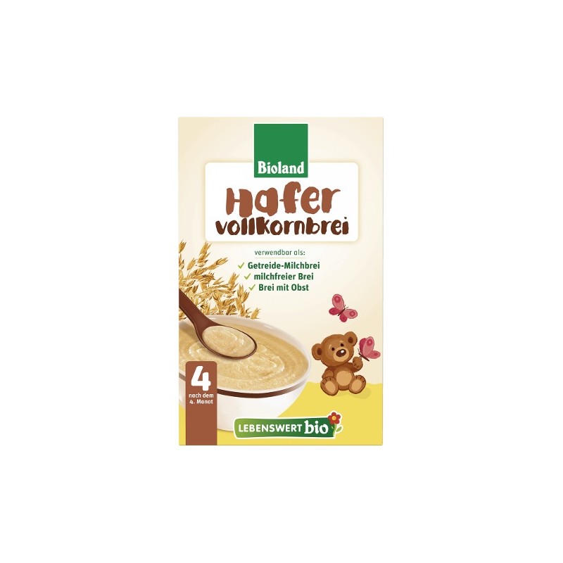KASZKA OWSIANA PEŁNOZIARNISTA BEZ DODATKU CUKRÓW PO 4 MIESIĄCU BIO 225 g - LEBENSWERT (HOLLE)