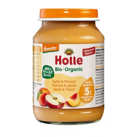 JABŁKO - BRZOSKWINIA BEZGLUTENOWE OD 5 MIESIĄCA DEMETER BIO 190 g (SŁOIK) - HOLLE
