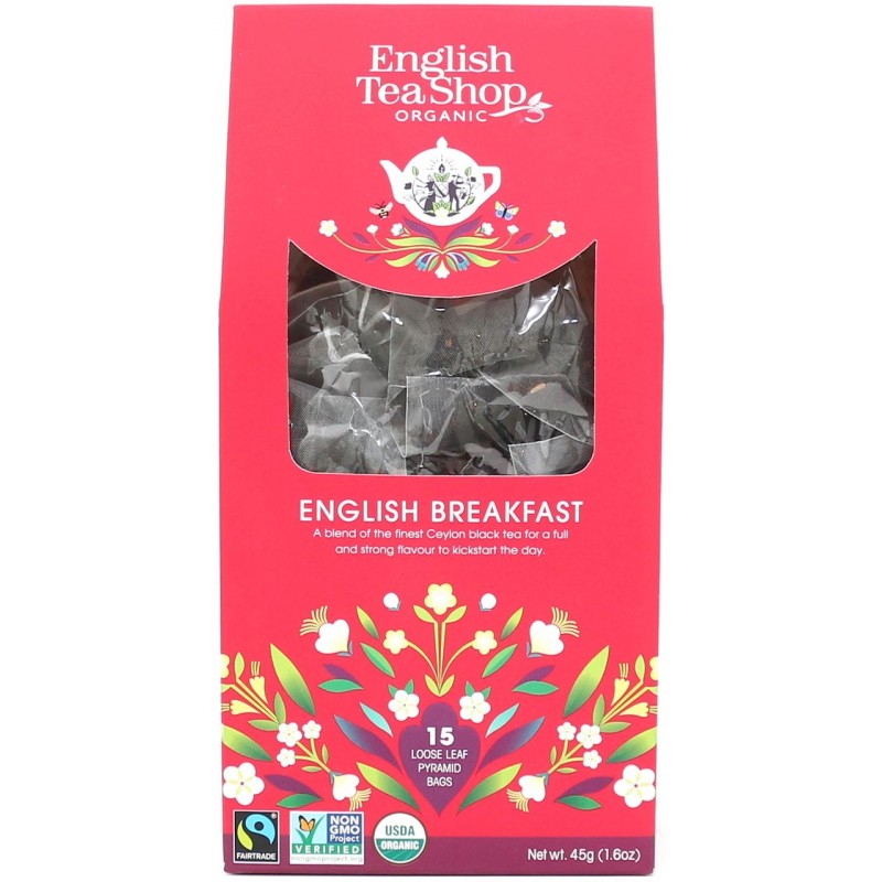 HERBATA ENGLISH BREAKFAST BIO PIRAMIDKI FAIR TRADE (15 x 3 g) 45 g - ENGLISH TEA SHOP