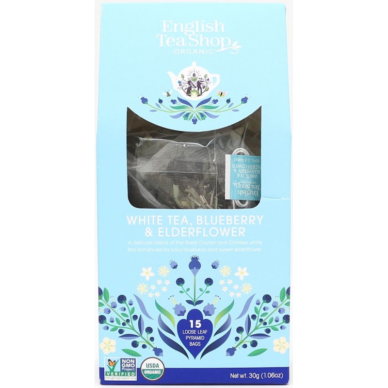 HERBATA BIAŁA Z DZIKIM BZEM I BORÓWKĄ BIO PIRAMIDKI (15 x 2 g) 30 g - ENGLISH TEA SHOP