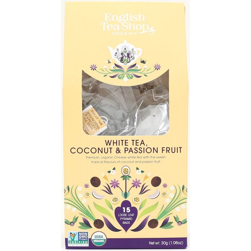 HERBATA BIAŁA - KOKOS - MARAKUJA BIO PIRAMIDKI (15 x 2 g) 30 g - ENGLISH TEA SHOP