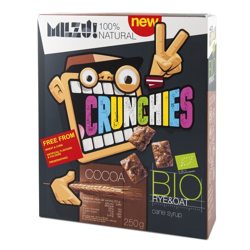 CRUNCHIES ŻYTNIO - OWSIANE KAKAOWE BIO 250 g - MILZU