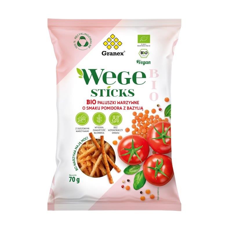 PALUSZKI WARZYWNE O SMAKU POMIDORA Z BAZYLIĄ BIO 70 g - GRANEX