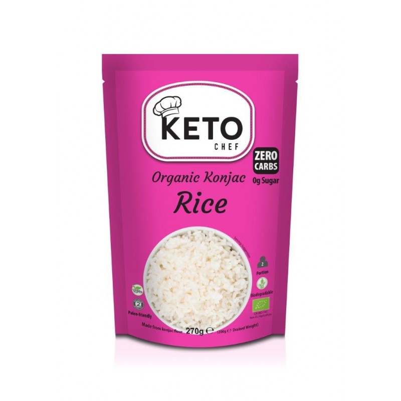MAKARON KETO (KONJAC TYPU NOODLE W KSZTAŁCIE RYŻU) BEZGLUTENOWY BIO 270 g - KETO CHEF (BETTER THAN FOODS)