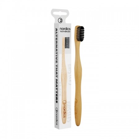 SZCZOTECZKA DO ZĘBÓW BAMBUSOWA Z WĘGLEM AKTYWNYM ŚREDNIO TWARDA - NORDICS
