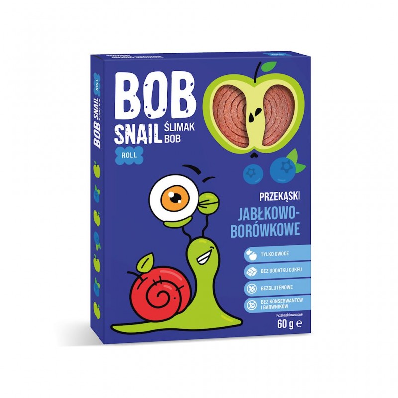 PRZEKĄSKA JABŁKOWO - BORÓWKOWA BEZ DODATKU CUKRU BEZGLUTENOWA 60 g - BOB SNAIL