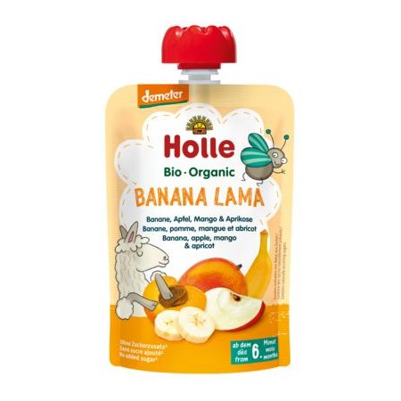 MUS W TUBCE BANANOWA LAMA (BANAN - JABŁKO - MANGO - MORELA) BEZ DODATKU CUKRÓW OD 6 MIESIĄCA DEMETER BIO 100 g - HOLLE