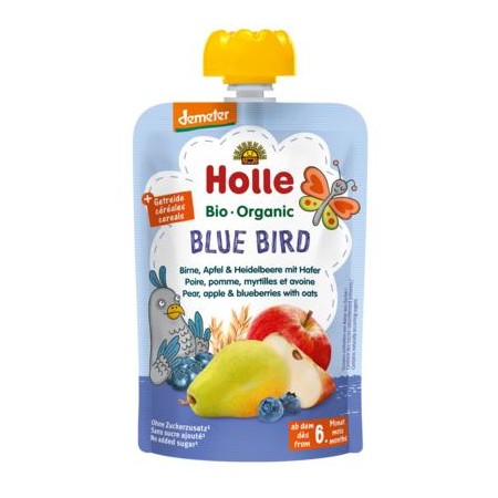 MUS W TUBCE NIEBIESKI PTAK (GRUSZKA - JABŁKO - JAGODA - OWIES) BEZ DODATKU CUKRÓW OD 6 MIESIĄCA DEMETER BIO 100 g - HOLLE