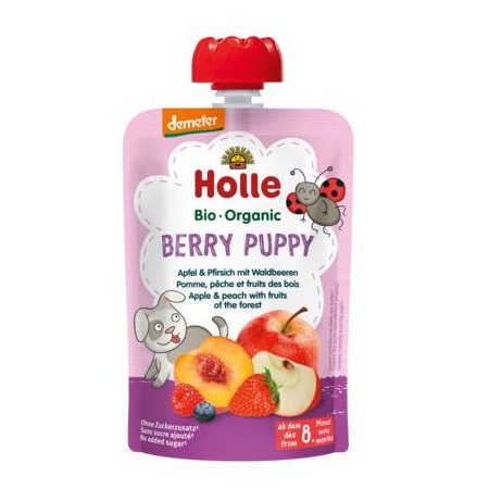 MUS W TUBCE JAGODOWY PIESEK (JABŁKO - BRZOSKWINIA - OWOCE LEŚNE) BEZ DODATKU CUKRÓW OD 8 MIESIĄCA DEMETER BIO 100 g - HOLLE