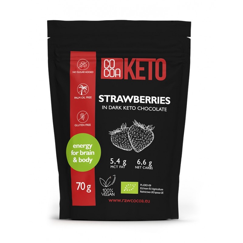 TRUSKAWKI LIOFILIZOWANE W CZEKOLADZIE KETO BEZ DODATKU CUKRU BEZGLUTENOWE BIO 70 g - COCOA