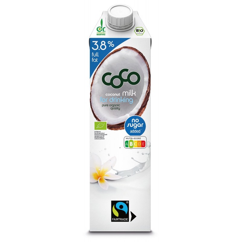 COCONUT MILK - NAPÓJ KOKOSOWY DO PICIA 3,8 % TŁUSZCZU BEZ DODATKU CUKRÓW FAIR TRADE  BIO 1 L - COCO (DR MARTINS)